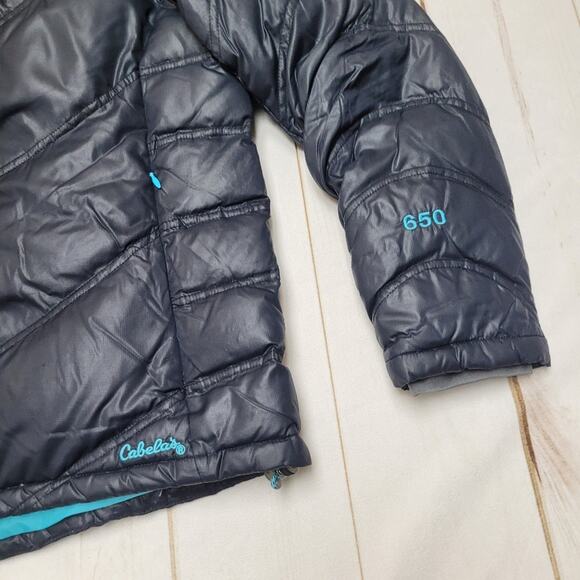 Cabelas 650 goose down puffer jacket winter coat hooded navy blue - Picture 7 of 8